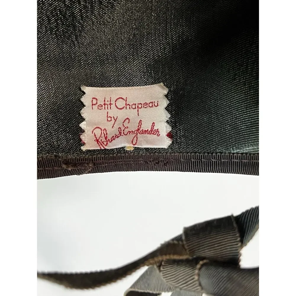 Vintage 40s 50s Girls Hat Petit Chapeau by Richard Englander Brown Felt Bonnet